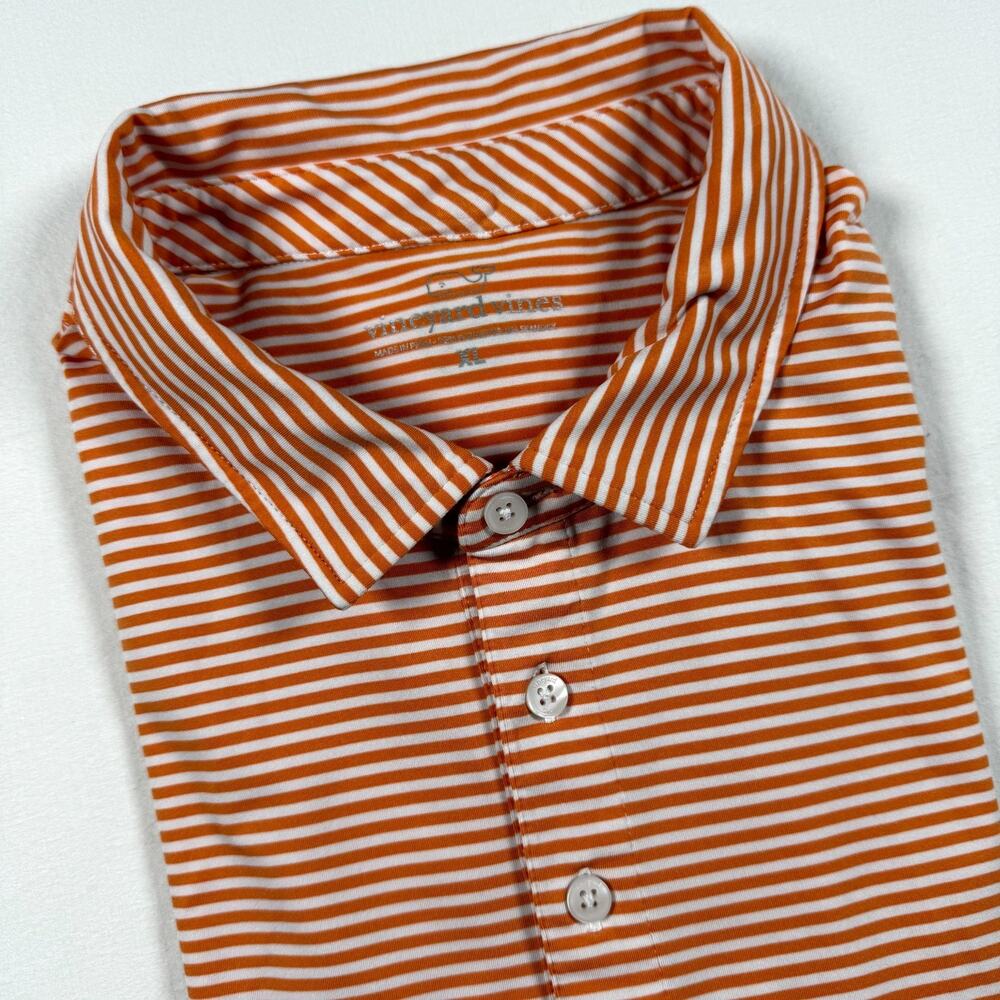 Vineyard Vines Polo Shirt Mens XL Orange White Striped Golf Performance Summer